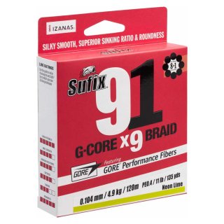 Sufix 91 G-Core 9x Superline - 150m Rolle - Low Vis Green -